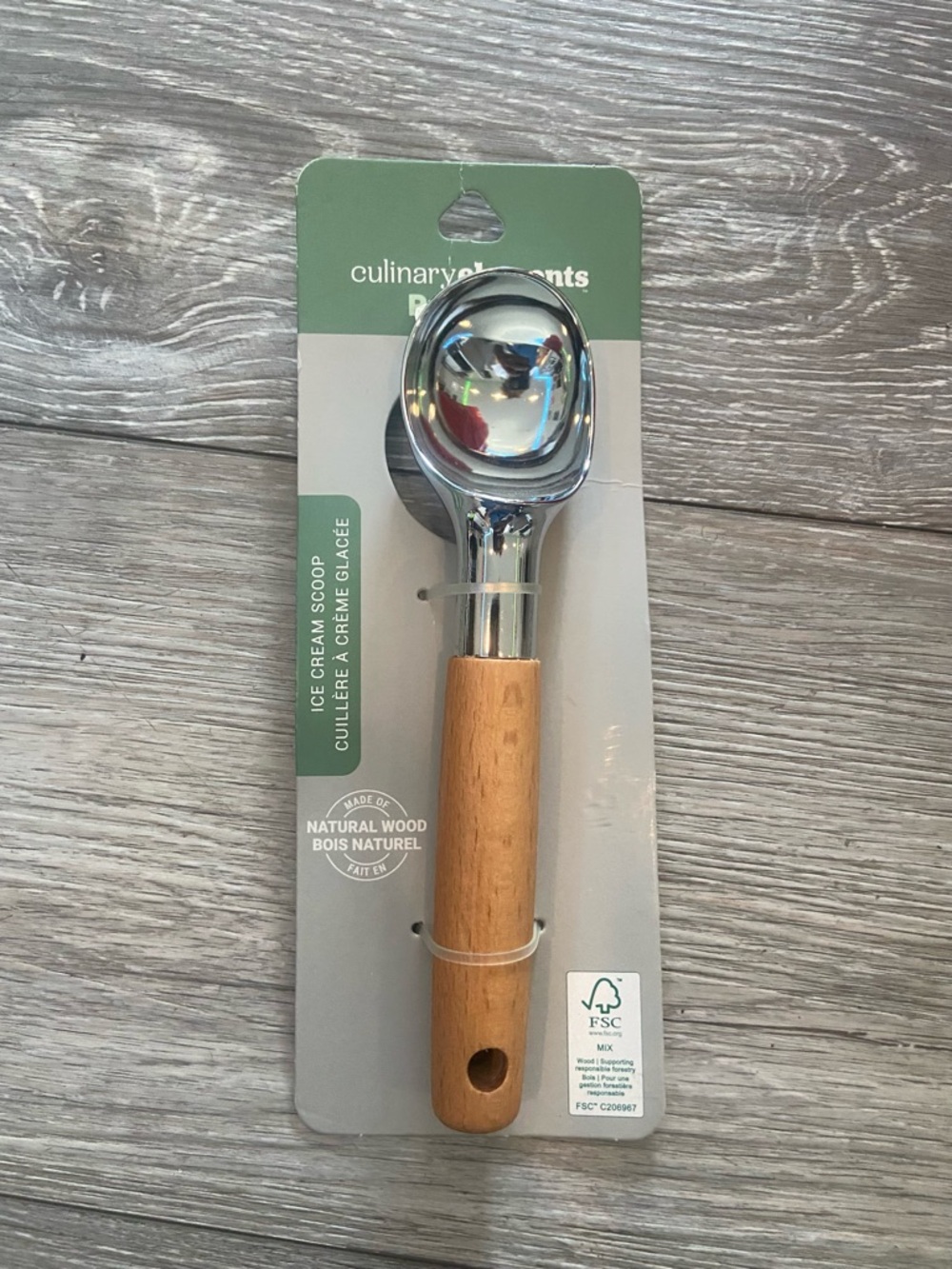 Culinary Elements Ice Cream Scoop with Wood Handle - Silver & Natural Wood